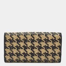 Pre Owned Bottega Veneta Black/Cream Intrecciato Houndstooth Flap Continental Wallet