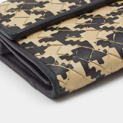 Pre Owned Bottega Veneta Black/Cream Intrecciato Houndstooth Flap Continental Wallet