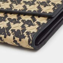 Pre Owned Bottega Veneta Black/Cream Intrecciato Houndstooth Flap Continental Wallet