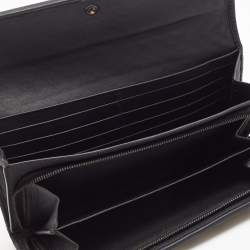 Pre Owned Bottega Veneta Black/Cream Intrecciato Houndstooth Flap Continental Wallet