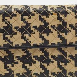 Pre Owned Bottega Veneta Black/Cream Intrecciato Houndstooth Flap Continental Wallet
