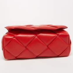 Bottega Veneta Red Intrecciato Leather Padded Cassette Top Handle Bag