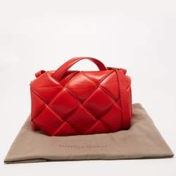 Bottega Veneta Red Intrecciato Leather Padded Cassette Top Handle Bag