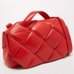 Bottega Veneta Red Intrecciato Leather Padded Cassette Top Handle Bag