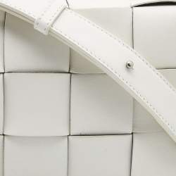 Pre Owned Bottega Veneta White Intrecciato Leather Cassette Shoulder Bag