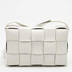 Pre Owned Bottega Veneta White Intrecciato Leather Cassette Shoulder Bag