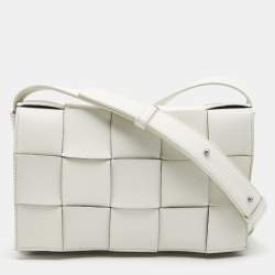 Pre Owned Bottega Veneta White Intrecciato Leather Cassette Shoulder Bag