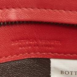 Pre Owned Bottega Veneta Red Intrecciato Leather Zip Card Holder 