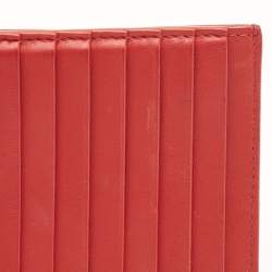 Pre Owned Bottega Veneta Red Intrecciato Leather Zip Card Holder 