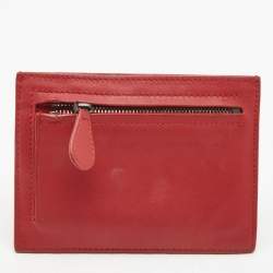 Pre Owned Bottega Veneta Red Intrecciato Leather Zip Card Holder 