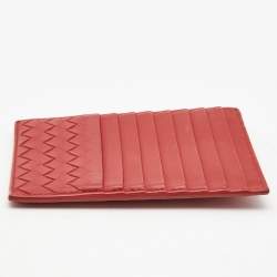 Pre Owned Bottega Veneta Red Intrecciato Leather Zip Card Holder 