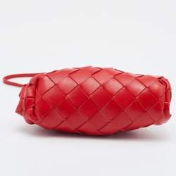 Pre Owned Bottega Veneta Red Intrecciato Leather Extra Mini Pouch