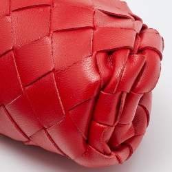 Pre Owned Bottega Veneta Red Intrecciato Leather Extra Mini Pouch