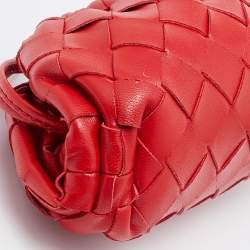 Pre Owned Bottega Veneta Red Intrecciato Leather Extra Mini Pouch