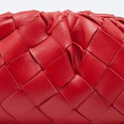 Pre Owned Bottega Veneta Red Intrecciato Leather Extra Mini Pouch