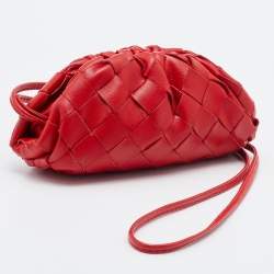Pre Owned Bottega Veneta Red Intrecciato Leather Extra Mini Pouch