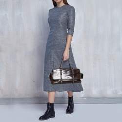 Pre Owned Bottega Veneta Dark Brown Crocodile and Karung Leather Flap Satchel