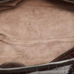 Pre Owned Bottega Veneta Dark Brown Crocodile and Karung Leather Flap Satchel