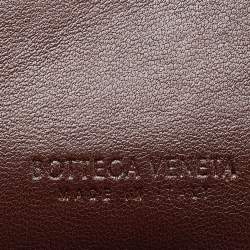 Pre Owned Bottega Veneta Brown Intrecciato Leather Zip Card Holder 