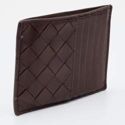 Pre Owned Bottega Veneta Brown Intrecciato Leather Zip Card Holder 