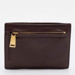 Pre Owned Bottega Veneta Brown Intrecciato Leather Zip Card Holder 