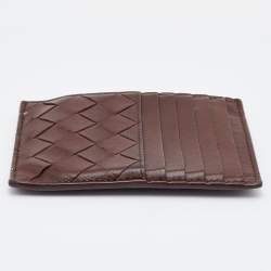 Pre Owned Bottega Veneta Brown Intrecciato Leather Zip Card Holder 