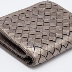 Pre Owned Bottega Veneta Metallic Intrecciato Leather French Compact Wallet