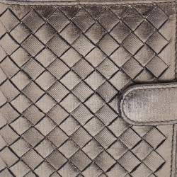 Pre Owned Bottega Veneta Metallic Intrecciato Leather French Compact Wallet