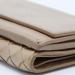 Pre Owned Bottega Veneta Beige Intrecciato Leather Trifold Wallet