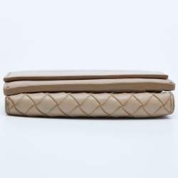 Pre Owned Bottega Veneta Beige Intrecciato Leather Trifold Wallet