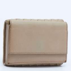 Pre Owned Bottega Veneta Beige Intrecciato Leather Trifold Wallet