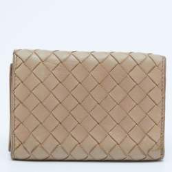 Pre Owned Bottega Veneta Beige Intrecciato Leather Trifold Wallet