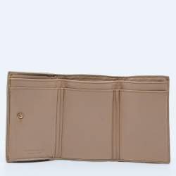 Pre Owned Bottega Veneta Beige Intrecciato Leather Trifold Wallet