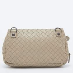 Pre Owned Bottega Veneta Beige Intreccaito Leather Olimpia Chain Shoulder Bag