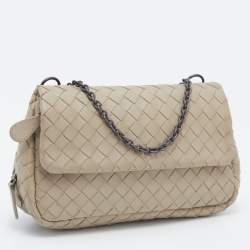 Pre Owned Bottega Veneta Beige Intreccaito Leather Olimpia Chain Shoulder Bag