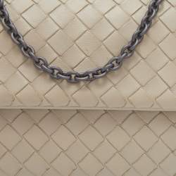 Pre Owned Bottega Veneta Beige Intreccaito Leather Olimpia Chain Shoulder Bag