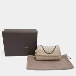 Pre Owned Bottega Veneta Beige Intreccaito Leather Olimpia Chain Shoulder Bag