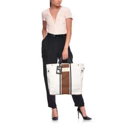 مملوكة مسبقًا Bottega Veneta White/Brown Canvas and Leather Shopper Tote