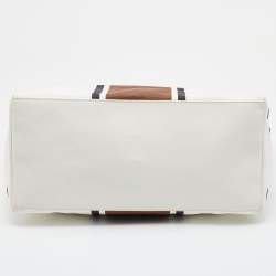مملوكة مسبقًا Bottega Veneta White/Brown Canvas and Leather Shopper Tote