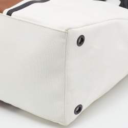 مملوكة مسبقًا Bottega Veneta White/Brown Canvas and Leather Shopper Tote