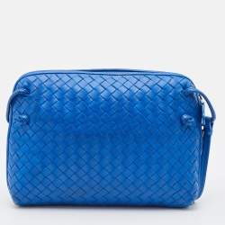 Pre Owned Bottega Veneta Blue Intrecciato Leather Nodini Crossbody Bag
