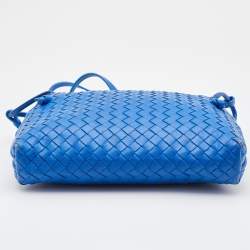 Pre Owned Bottega Veneta Blue Intrecciato Leather Nodini Crossbody Bag