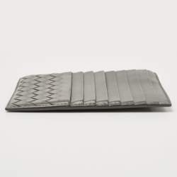 Pre Owned Bottega Veneta Grey Intrecciato Leather Zip Card Holder