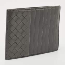 Pre Owned Bottega Veneta Grey Intrecciato Leather Zip Card Holder