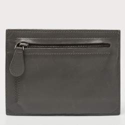 Pre Owned Bottega Veneta Grey Intrecciato Leather Zip Card Holder