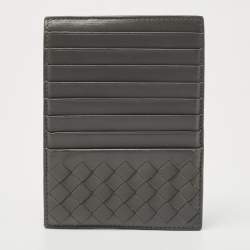 Pre Owned Bottega Veneta Grey Intrecciato Leather Zip Card Holder