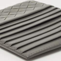 Pre Owned Bottega Veneta Grey Intrecciato Leather Zip Card Holder