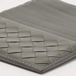 Pre Owned Bottega Veneta Grey Intrecciato Leather Zip Card Holder