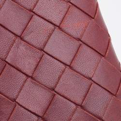 Pre Owned Bottega Veneta Red Intrecciato Leather French Compact Wallet