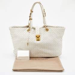 Pre Owned Bottega Veneta Off White Intrecciato Leather Tote
